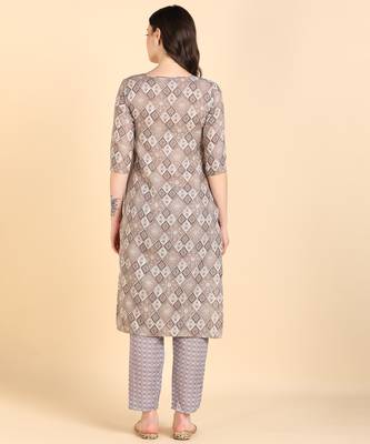 Women's Brown Printed Cotton Kurti With Pant Set 2