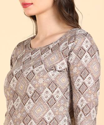 Women's Brown Printed Cotton Kurti With Pant Set 4