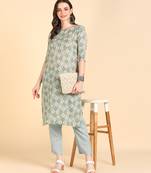 Women's Multicolor Printed Cotton Kurti With Pant Set