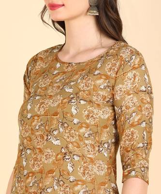 Women's Brown Printed Cotton Kurti With Pant Set 4