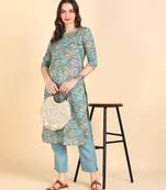 Women's Multicolor Printed Cotton Kurti With Pant Set