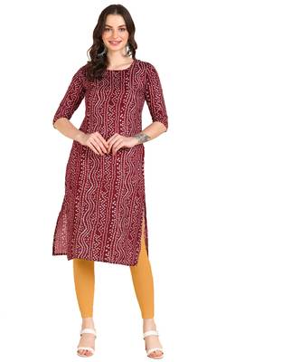 Maroon Printed Cotton Straight Kurta 1