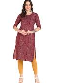 Maroon Printed Cotton Straight Kurta