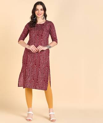 Maroon Printed Cotton Straight Kurta 2