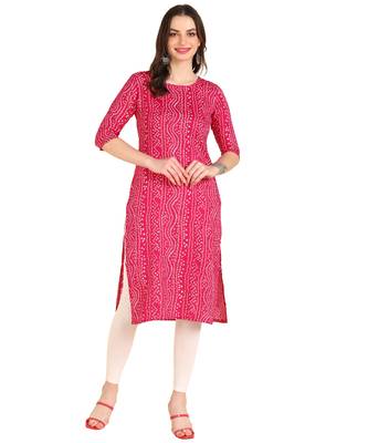 Pink Printed Cotton Straight Kurta 1