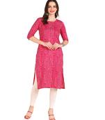Pink Printed Cotton Straight Kurta