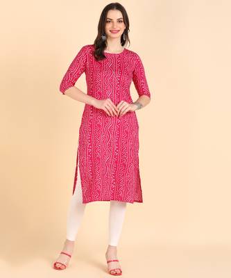 Pink Printed Cotton Straight Kurta 2