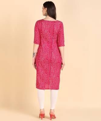 Pink Printed Cotton Straight Kurta 4