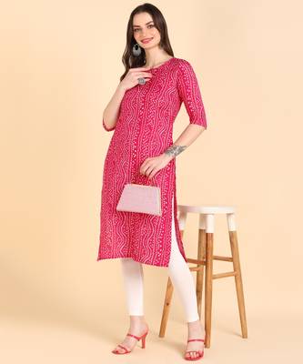 Pink Printed Cotton Straight Kurta 5