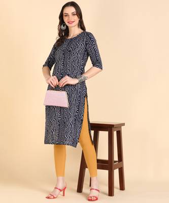Navy Blue Printed Cotton Straight Kurta 1