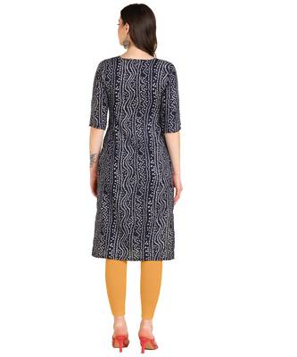 Navy Blue Printed Cotton Straight Kurta 2