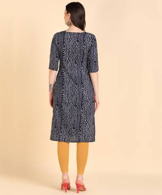 Navy Blue Printed Cotton Straight Kurta 3