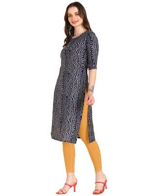 Navy Blue Printed Cotton Straight Kurta 4