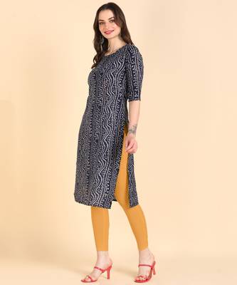 Navy Blue Printed Cotton Straight Kurta 5