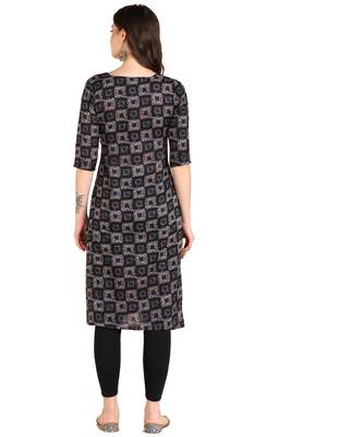 Navy Blue Printed Cotton Straight Kurta 2