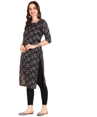 Navy Blue Printed Cotton Straight Kurta 4