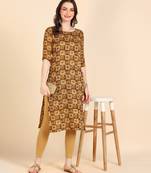 Mustard Printed Cotton Straight Kurta