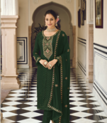 Green Designer Fancy Party Wear Georgette Straight Indian Pakistani Salwar Suit With Sequence Work Semi Stitched