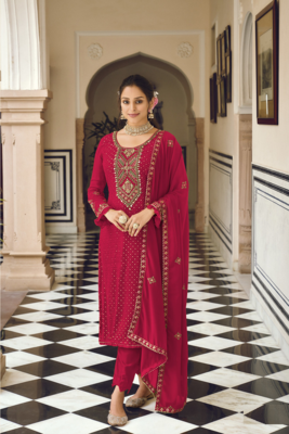 Rani Color Designer Fancy Party Wear Georgette Straight Indian Pakistani Salwar Suit With Sequence Work Semi Stitched 1