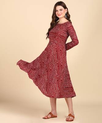 Maroon Printed Cotton Round Kurta 1