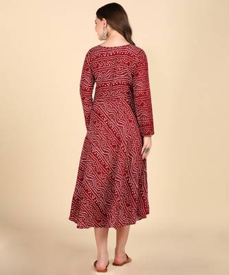 Maroon Printed Cotton Round Kurta 2