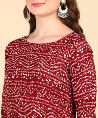 Maroon Printed Cotton Round Kurta 4