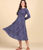 Blue Printed Cotton Round Kurta