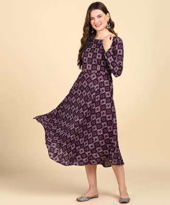 Purple Printed Cotton Round Kurta 1