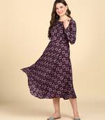 Purple Printed Cotton Round Kurta