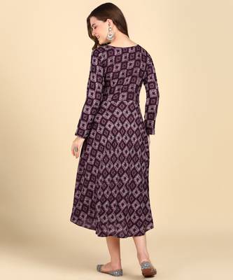 Purple Printed Cotton Round Kurta 2