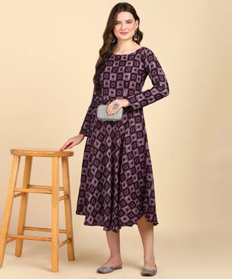 Purple Printed Cotton Round Kurta 3
