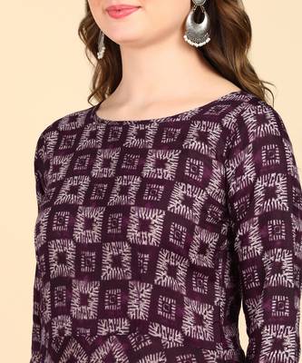 Purple Printed Cotton Round Kurta 4