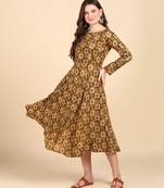 Mustard Printed Cotton Round Kurta