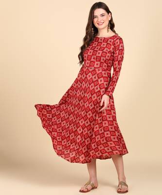 Red Printed Cotton Round Kurta 1