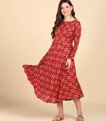 Red Printed Cotton Round Kurta