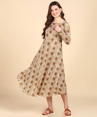 Mustard Printed Cotton Round Kurta 1