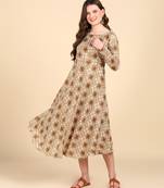 Mustard Printed Cotton Round Kurta