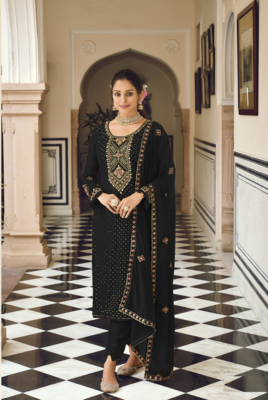 Black Color Designer Fancy Party Wear Georgette Straight Indian Pakistani Salwar Suit With Sequence Work Semi Stitched 1