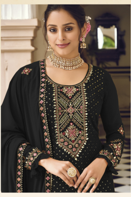 Black Color Designer Fancy Party Wear Georgette Straight Indian Pakistani Salwar Suit With Sequence Work Semi Stitched 2