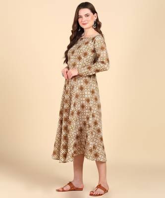 Mustard Printed Cotton Round Kurta 3