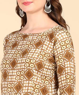 Mustard Printed Cotton Round Kurta 4