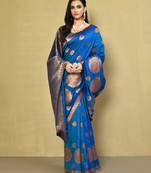 Elora silk blend banarasi woven designer saree for women (sky blue)