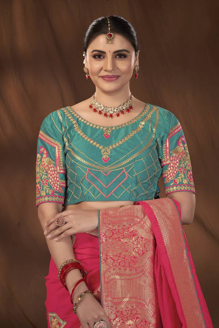 Manohari designer most trendy woven pink saree with unstitch blouse piece