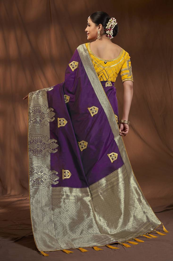 Manohari designer most trendy woven purple saree with unstitch blouse piece