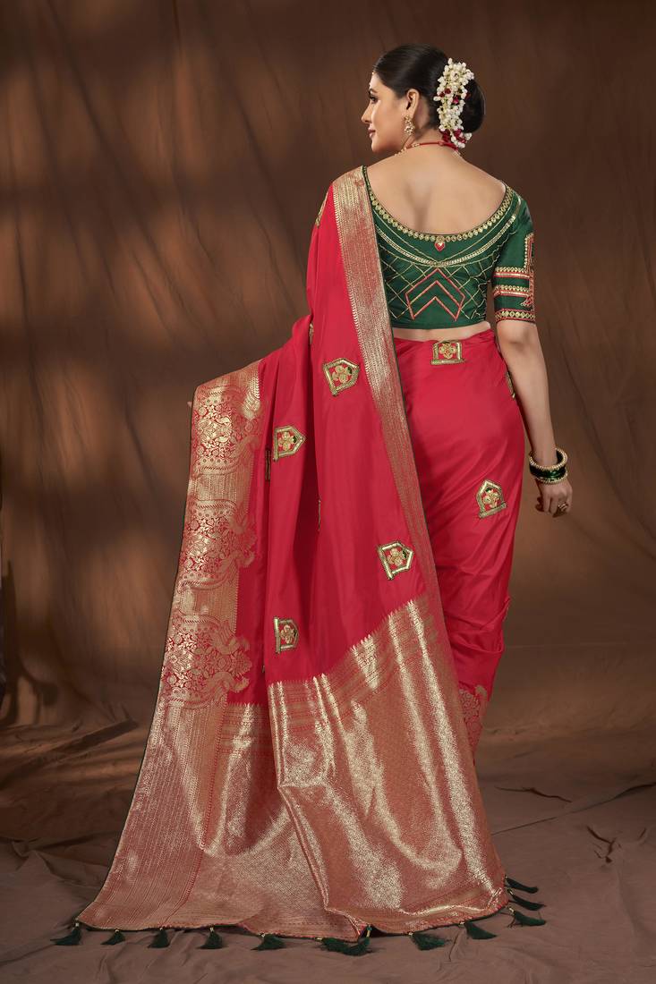 Manohari designer most trendy woven red saree with unstitch blouse piece
