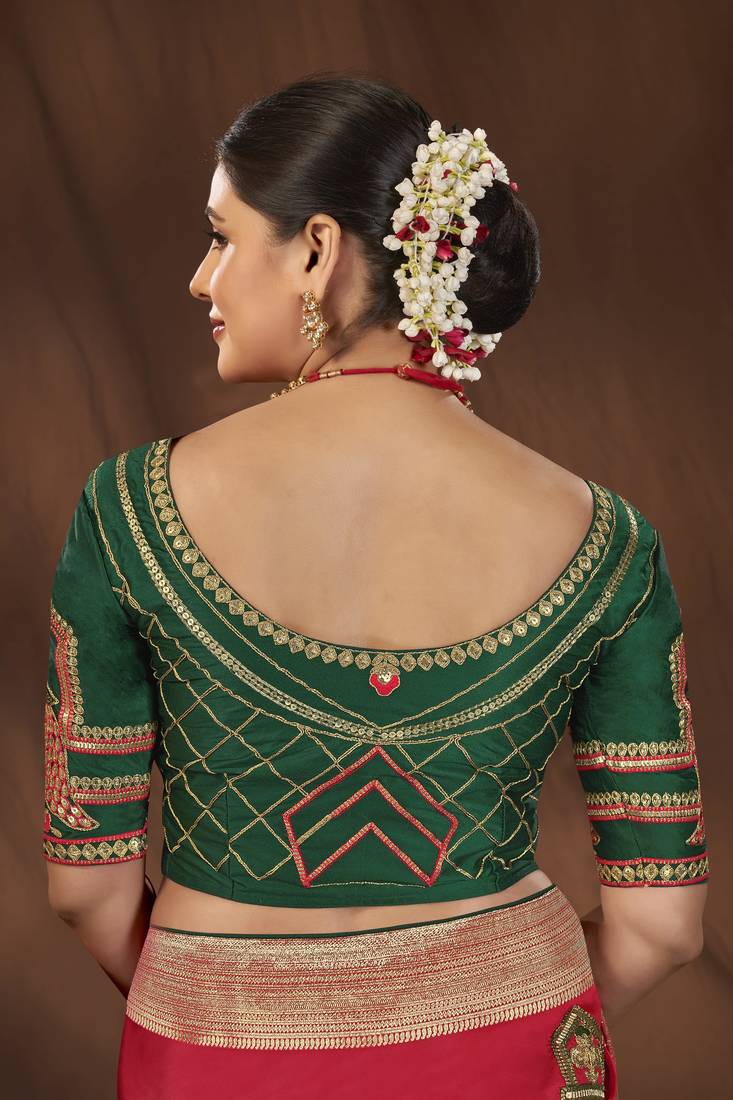 Manohari designer most trendy woven red saree with unstitch blouse piece