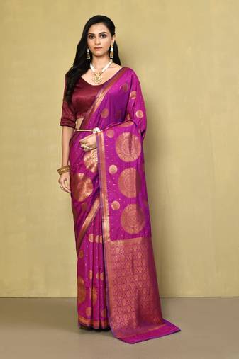 Elora silk blend banarasi woven designer saree for women (dusty purple)