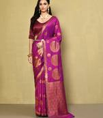 Elora silk blend banarasi woven designer saree for women (dusty purple)