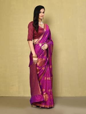 Elora silk blend banarasi woven designer saree for women (dusty purple) 2