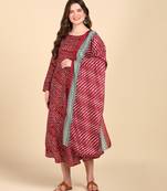 Women's Maroon Printed Cotton Kurti With Foil Printed Dupatta Set